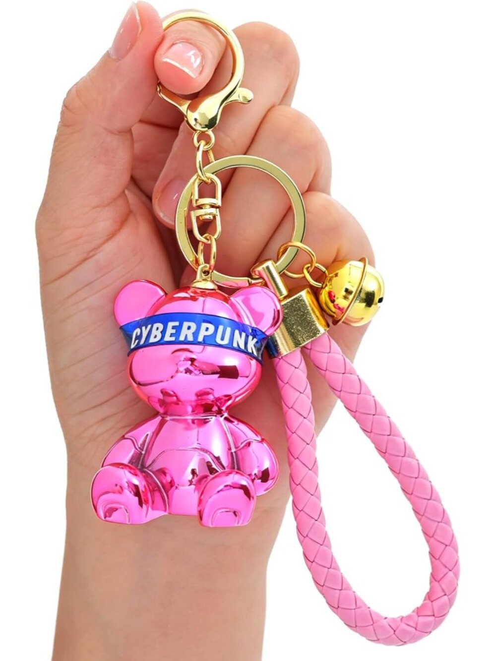 Bear Keychain, Cute Keychains for Women, Pink Car Accessories for Girly, Pink Po